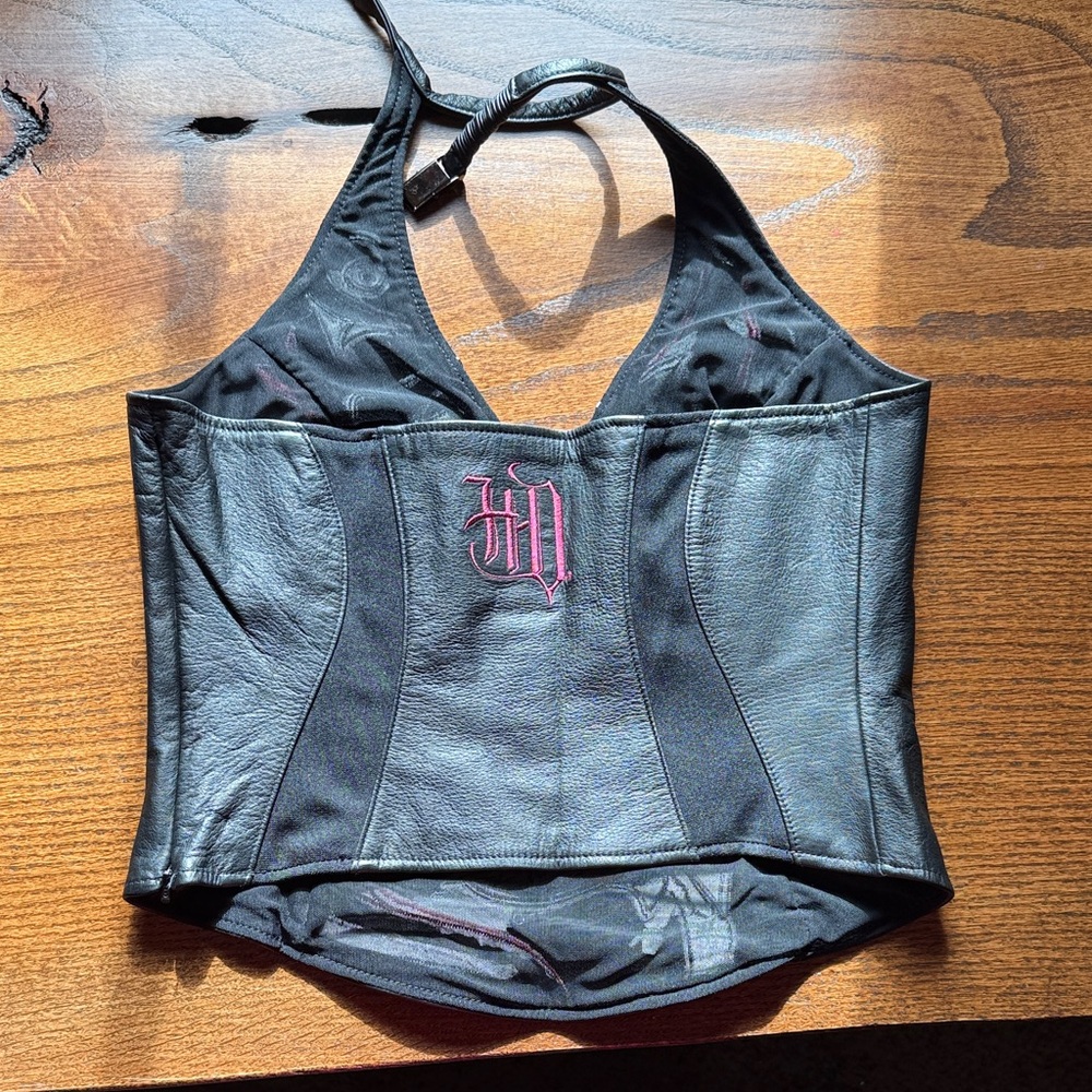 Harley-Davidson Black Leather Halter  Top choke collar women’s small - Picture 3 of 3